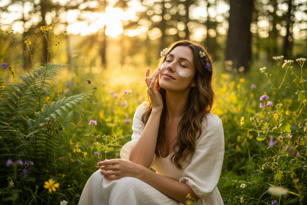 Model applying skincare products